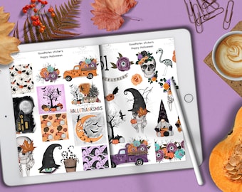 Agenda digitale Goodnotes Sickers per Halloween, agenda digitale per IPad Spooky Witch, adesivi di ottobre per la pianificazione digitale, Goodnotes autunnale