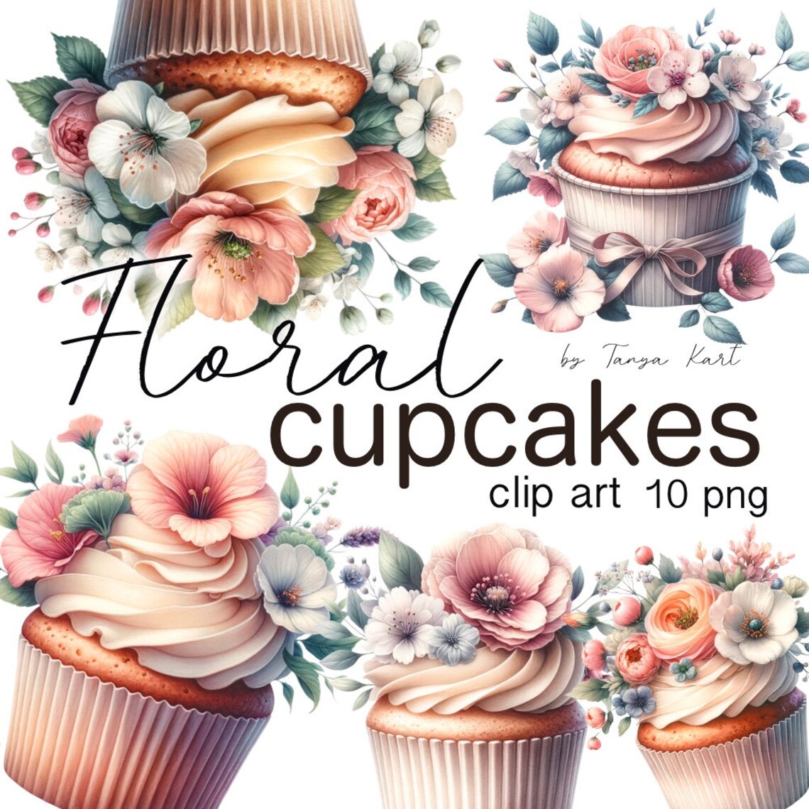 Watercolor Cupcake Png Clipart,digital Instant Download for ...