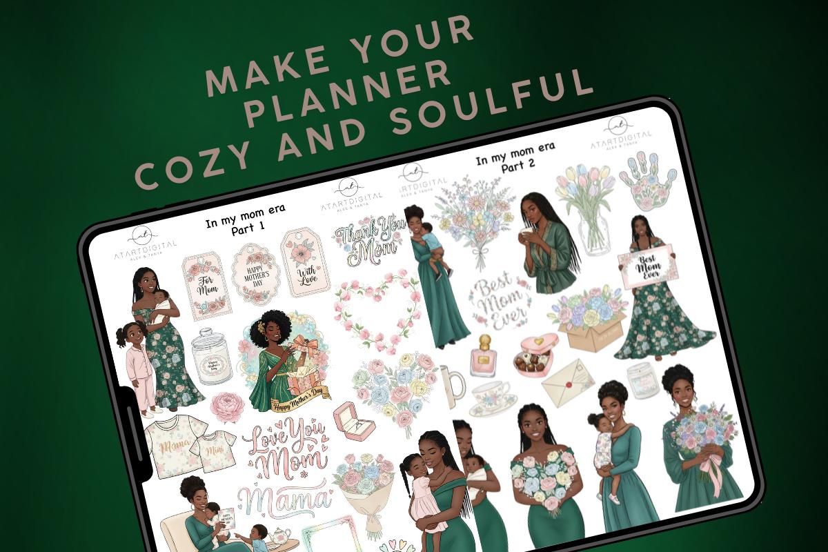 Digital Stickers Set | Melanin Planner Stickers | Cute Mom Era PNG ...