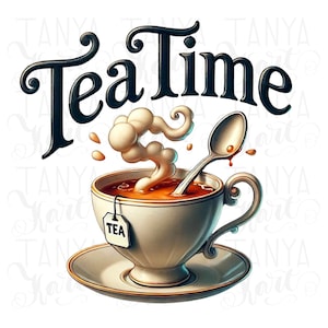 Tea Time png, vintage aquarel theekransje illustratie voor digitale prints, grappig morsen van de thee sublimatieontwerp, transparante png-download
