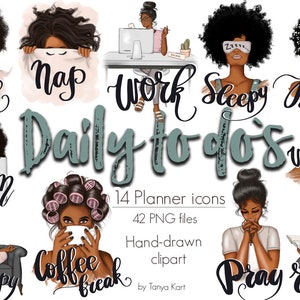 Black Girl Planner Stickers, To Dos Icons, Planner Icons Png, Digital Stickers, Erin Condren, Happy Planner, African American, Planner Decor