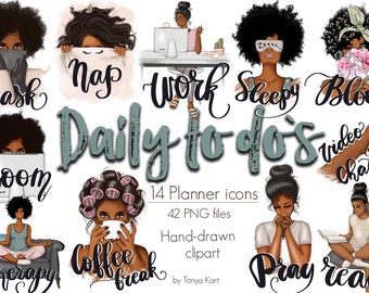 Black Girl Planner Stickers, To Dos Icons, Planner Icons Png, Digital Stickers, Erin Condren, Happy Planner, African American, Planner Decor