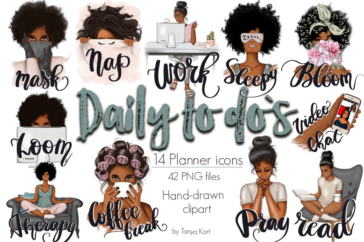 Afro Icons Planner Icons Png Digital Stickers Erin Condren Etsy