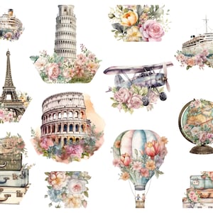 30 Vintage Travel Png Clipart Instant Download For Commercial Use, Scrapbook Elements, Vintage Ephemera, Retro Travel Png For Sublimation