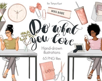Planner Girl Clipart Png Instant Download,Boss Babe Fashion Illustration, Planner Stickers, Business Woman Office Clipart for Commercial Use