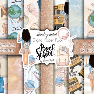 Zurück in der Schule Papier-Oberflächenmuster-Schule Digitales Papier-Papier Handwerk Zubehör-Schule Muster-Studenten Papier Pack-Schule Bus Muster