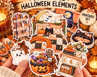 Halloween Elements Printable | Spooky Paper Doll Accessories | Fall Junk Journal Cutouts | Digital Sticker Sheet | Cozy Halloween Craft