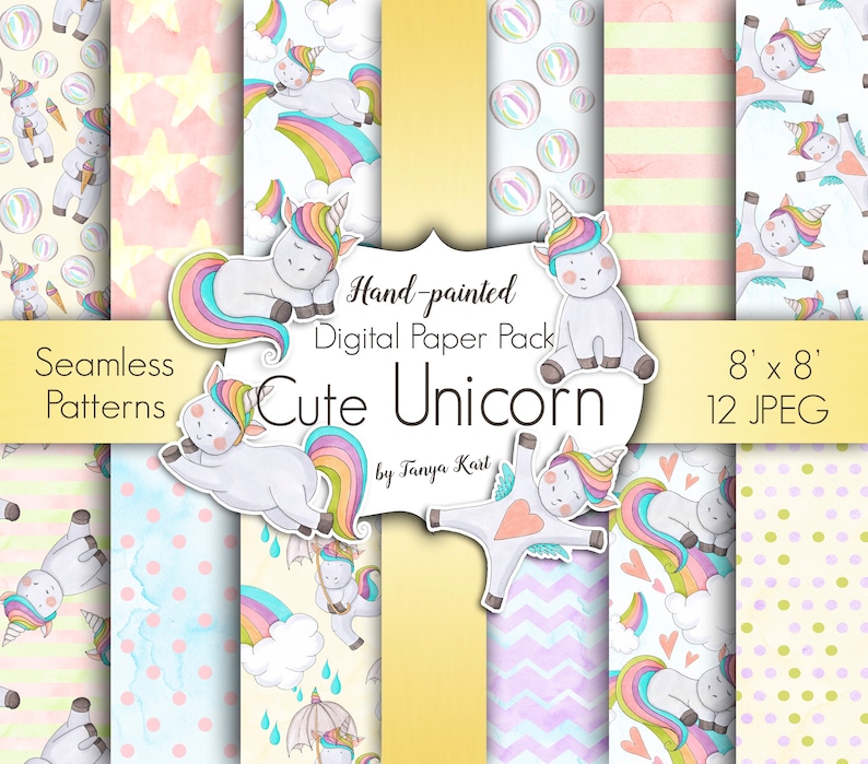 unicorn paper pack planner graphics scrapbook paper baby etsy