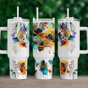 Bee Tumbler Wrap: 40 oz Quencher Sublimation Design (PNG Digital Download)