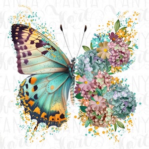 Butterfly Png, Sublimation Design, Digital Download, Floral Butterfly Png, Butterfly Sticker, Flower Painting Png, Spring Digital Image
