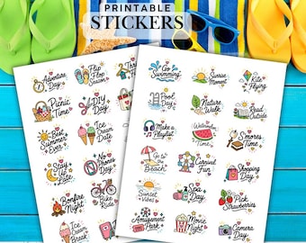 Sommeraktivitätsaufkleber | Druckbare Aufkleber Set | Spaß Tag PNG | Sommer Bucket List Sticker Set | Sommer Journal Sticker