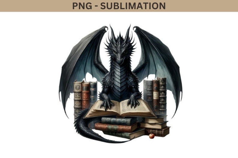 Puede incluir: Un drag&oacute;n negro con alas azules se sienta sobre una pila de libros antiguos, leyendo un libro grande abierto. El drag&oacute;n tiene una expresi&oacute;n seria en su rostro.