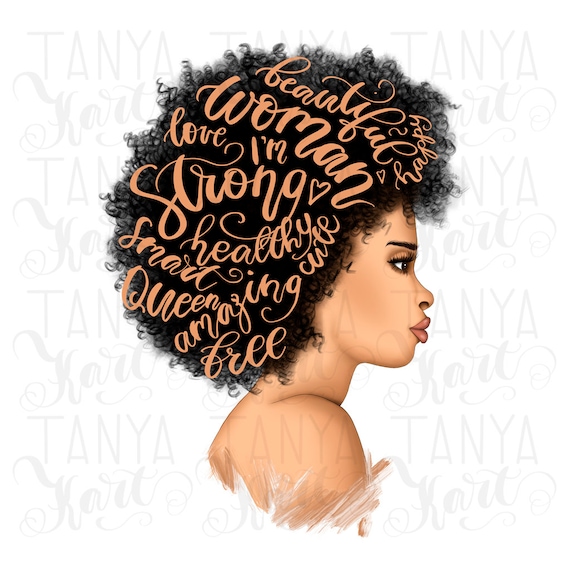 Afro Woman PNG Art: Sublimation Designs for Motivational Prints - Inspiring Planner Girl for Tshirts, DIY Inspiration Woman Head Print