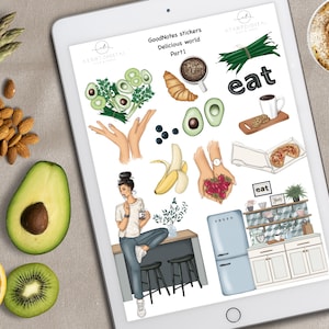 Food Digital Stickers for Food GoodNotes, Fruits Stickers, Veggies Digital Planner Stickers for Goodnotes, Healthy Food Icons