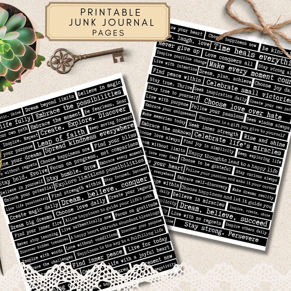 Printable Positive Motivational Quotes Stickers for Junk Journal, Inspirational Phrase and Typewriter Quote Sticker Sheet for Scrapbook