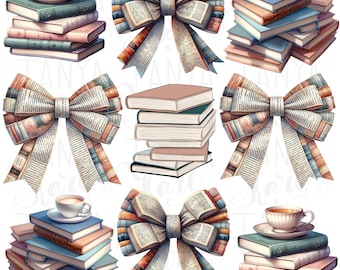 Books and Bows PNG, Coquette Bookish Aesthetic for Bookworm, Booktrovert Stickers, Digital Downloads, Preppy Bookish Design