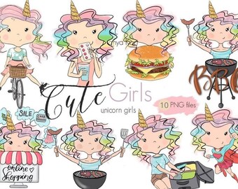 Planner Girls, Unicorn Stickers, Planner Clipart, Girls Clip Art, Printable Stickers, Funny Girls Clipart, Planner Supplies, Cute Girls