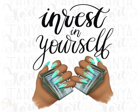 Invest In Yourself, Afro Woman PNG Digital Download, Money Manifestation Sticker for Planner, Self Love PNG, Save Money Nail Art Design