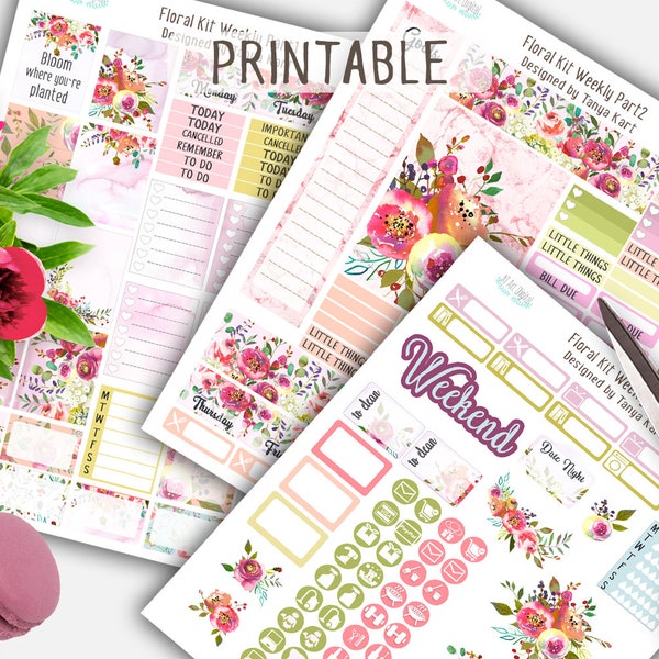 Floral Stickers//Printable Stickers//Weekly Planner Stickers//Weekly Summer Kit//Floral Weekly//Life Planner//June Sticker//Digital Stickers