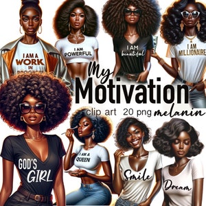 Clipart motivacional de chefe de garota negra para planejador, sublimação, download digital de PNG de rainha negra para design de camiseta, adesivos mágicos de garota negra