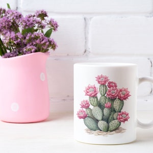 Watercolor Cactus Sublimation Download,Instant PNG Format for Shirts and Crafting Designs,Digital Pink Floral Plant Image for Commercial Use image 4
