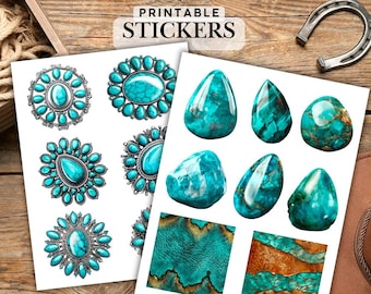 Edelstein Sticker | Türkis Kristall Clipart | Boho Western-Planer PNG | Cricut als digitaler Download