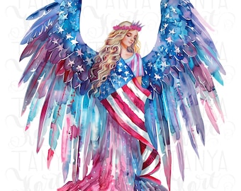 American Mama, Sublimation PNG Shirt Design, 4. Juli Patriotisch, Digitaler Download, Engelsflügel, USA Flagge, Feier des Lebens Digitaldruck