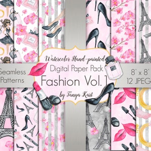 Cosmetisch digitaal papier, digitaal modeblogpapier, naadloze schoonheidspatronen, make-up digitaal papier, grafische plannerstickers, parfumpapier