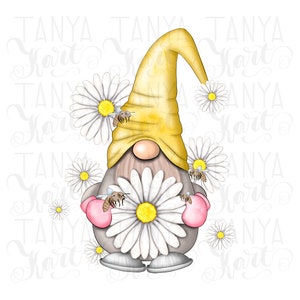 Summer Gnomes, Daisy Gnome Png, Sublimation Design, Floral Gnome, Sublimation File, Gnome Sublimation, Whimsical Design, Floral Art