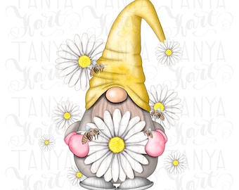 Summer Gnomes, Daisy Gnome Png, Sublimation Design, Floral Gnome, Sublimation File, Gnome Sublimation, Whimsical Design, Floral Art