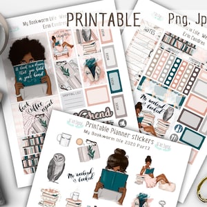Erin Condren Stickers, African American Planner, Dark Skin Stickers, Life Planner, Booklover Stickers, Printable Stickers, Planner Stickers