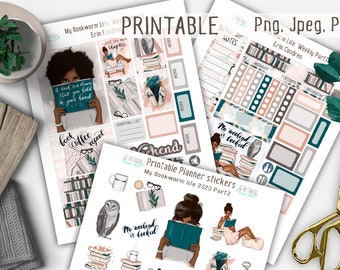Erin Condren Stickers, African American Planner, Dark Skin Stickers, Life Planner, Booklover Stickers, Printable Stickers, Planner Stickers