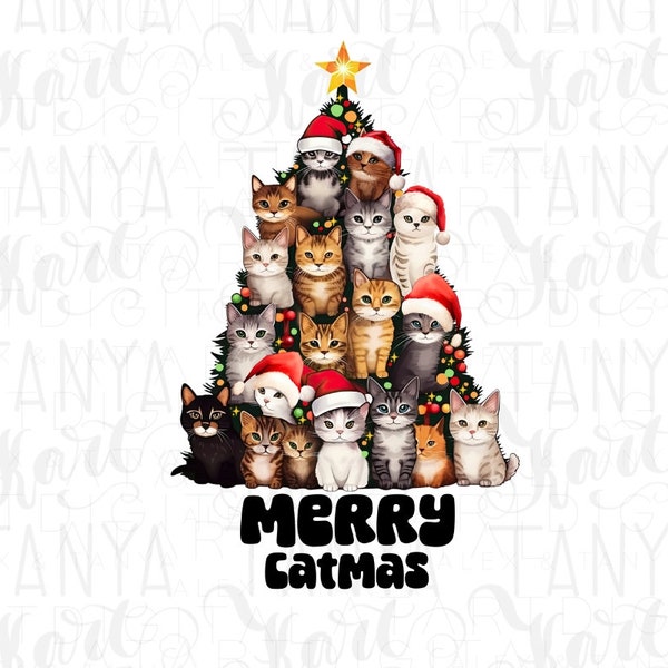 Merry Catmas for Christmas Sweatshirt, Cats Png Design for Cat Lovers & Christmas Stickers, Meowy Christmas, Funny Cats for Shirt