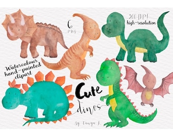 Watercolor Dinosaur Clipart: Dino Graphics, Scrapbooking (PNG Files)