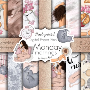 Monday Morning Paper, Digital Scrapbook, Make Up Papers, Planner Supplies, Digital Paper Pack, Fashion Paper, Girly Paper Pack, Planner Diy