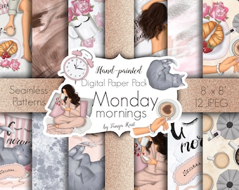 Monday Morning Paper, Digital Scrapbook, Make Up Papers, Planner Supplies, Digital Paper Pack, Fashion Paper, Girly Paper Pack, Planner Diy