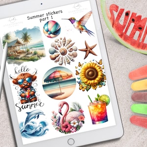 Summer Daily Stickers, Digital Stickers, Planner Stickers, Beach Icons, Modern Stickers, Scrapbook Stickers, Digital Planner Stickers