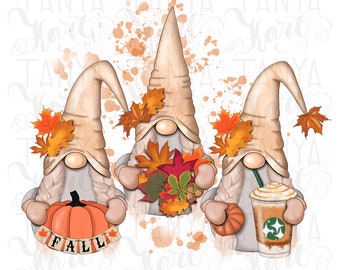 Diseño de sublimación de gnomos otoñales, diseño de otoño, amor otoñal, camiseta estampada, diseño caprichoso, archivo de sublimación de hojas otoñales, sublimación de gnomos