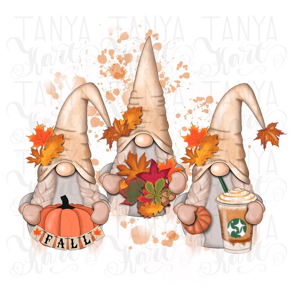 Fall Gnomes Sublimation Design, Autumn Design, Fall Love, Print T-Shirt, Whimsical Design, Fall Leaves Sublimation File, Gnome Sublimation