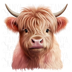 Highland Cow Watercolor Poster | Farmhouse Animal Art | Printable Design | Western Highland Cow Head PNG Sublimation Design Digital Download