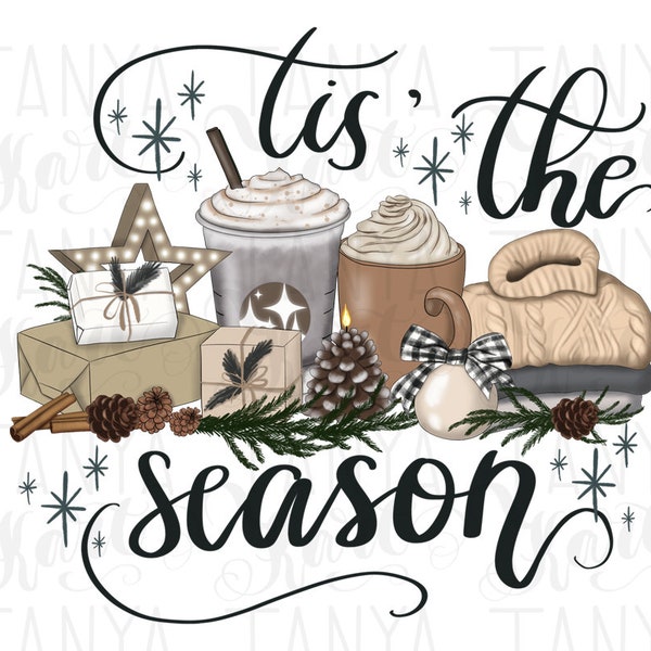 Tis The Season Winter Illustration, Hand Drawn Png, Christmas Designs, Holiday Quote, PNG Digital Download, Printable Png Files