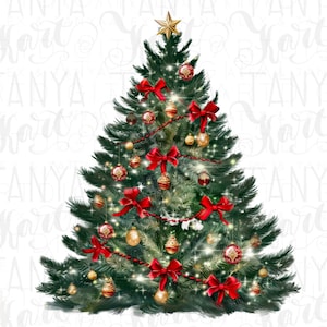 Téléchargement d'impression d'arbre de Noël - Joyeux Noël PNG - Designs par sublimation pour t-shirts et cartes de vœux - Design d'arbre de Noël