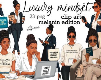 Luxury Mindset  Black Woman Motivational & Inspirational Clipart, Rich Melanin Woman Png Motivation, Vision Board Clip art, Manifestation
