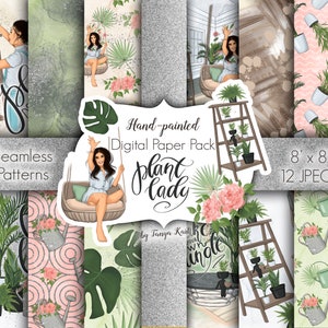 Pacote de papel para scrapbook, papéis digitais, papel para Plant Lady, papel para Fashion Girl, papel digital feminino, padrões de primavera, papéis para planejadores, padrões sem costura