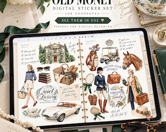 Old Money Digital Stickers | Quiet Luxury GoodNotes PNGs | Preppy Country Club Planner Decor | Fashion Travel Equestrian
