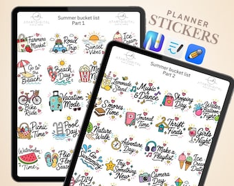 Sommer Sticker | Digitales Sticker-Set | GoodNotes PNG | Bucket List Aufkleber | ästhetische Planer Einlagen | iPad Kalender