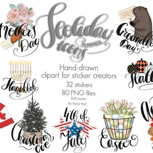 Adesivi per pianificatori di vacanze Png Clipart, Decorazione per pianificatori, Forniture per pianificatori, Festività annuali, Illustrazioni per pianificatori, Lettering a mano