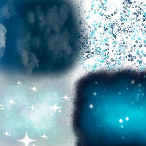 K&ouml;nnte beinhalten: Eine digitale Collage aus vier Bildern mit einem blauen Himmel mit wei&szlig;en Wolken, einem wei&szlig;en Hintergrund mit blauen Sternen, einem blauen Himmel mit wei&szlig;en Sternen und einem dunkelblauen Himmel mit wei&szlig;en Sternen.
