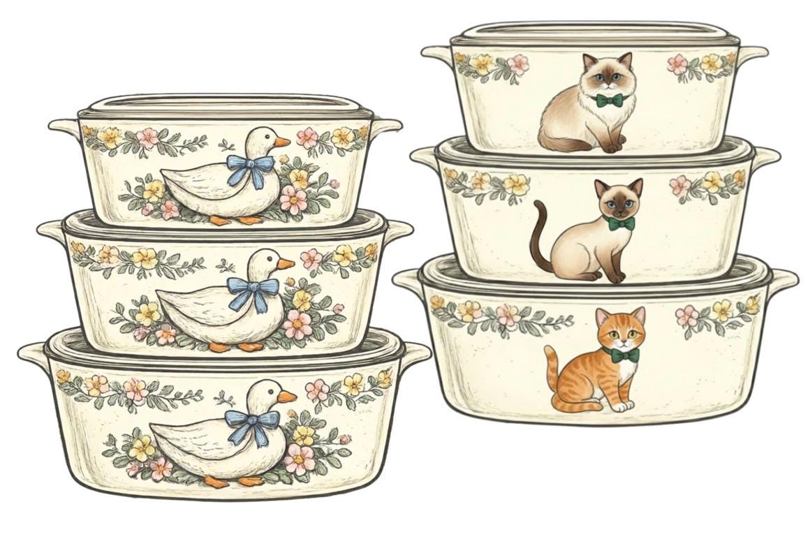 Pyrex Graphics Vintage Pyrex Clipart PNG | Floral Kitchen Casserole Illustrations ...