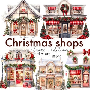 Pacchetto negozio di Natale: decorazioni invernali festive, grafica natalizia, file di immagini clipart per uso commerciale, set PNG per vetrine natalizie
